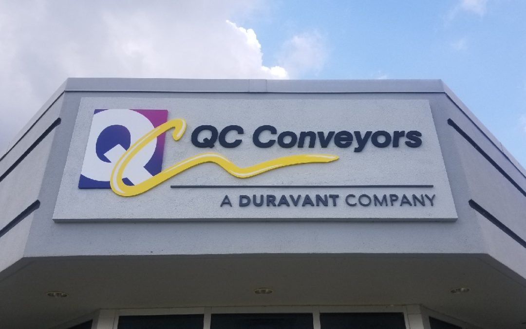 Commercial Monument and Wall Sign for QC Conveyors in Cincinnati, OH