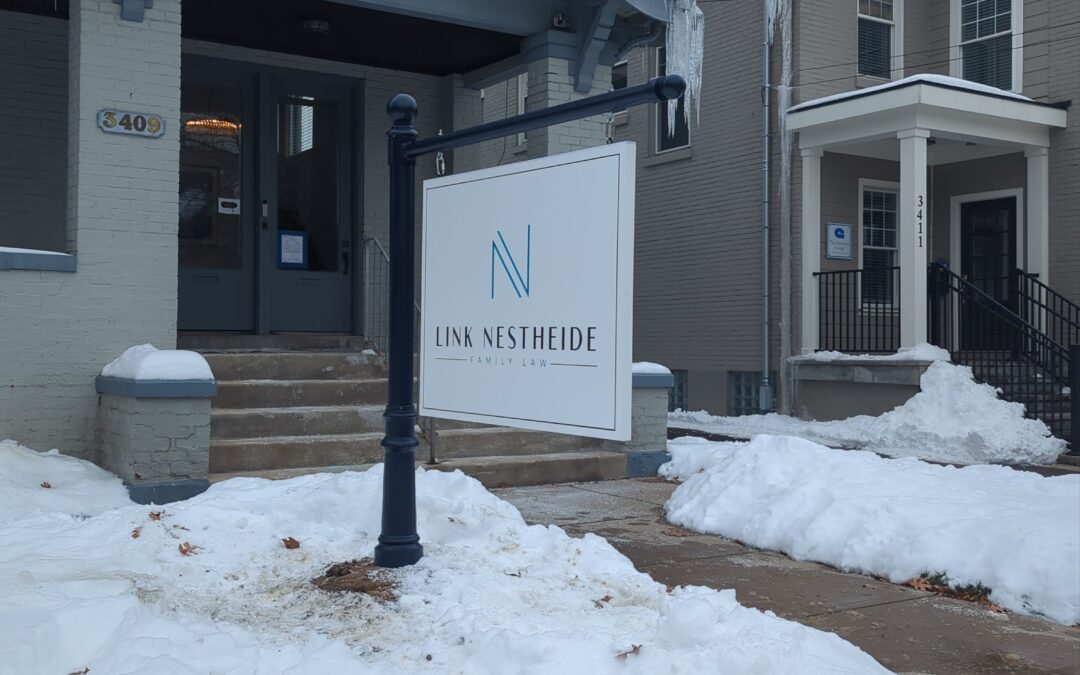 Timeless Elegance: Link Nestheide Family Law’s Hanging Wood Sign with Arm Bracket